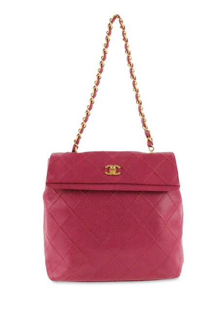 Chanel Vertical Flap Magenta Pink Leather Hobo Bag 