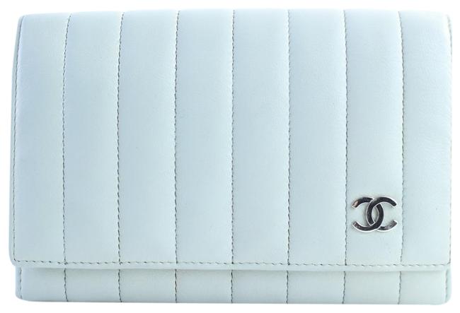 Chanel Vertical Quilted Flap Wallet 227294 Seafoam Leather Clutch 