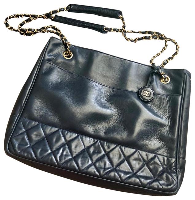 Chanel Vintage 1071285 Navy Leather Satchel 
