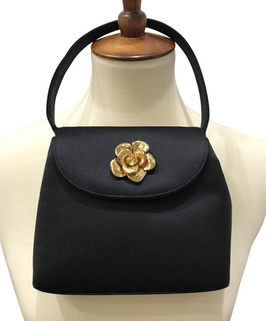 Chanel Vintage Camellia Black Satin Satchel 