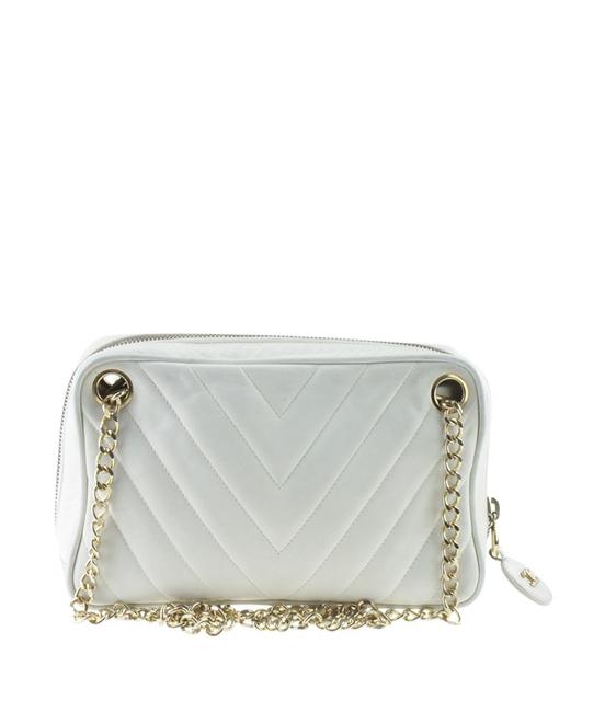 Chanel Vintage Cream Chevron 170173 White Lambskin Leather Satchel 