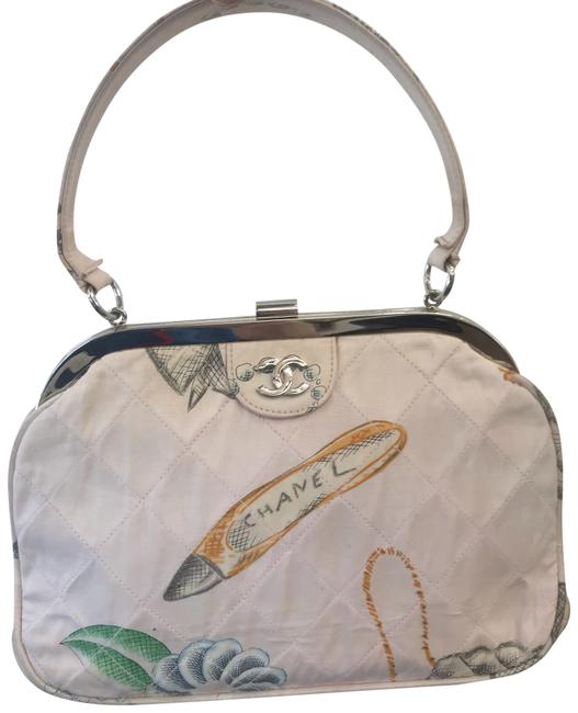Chanel Vintage Handbag Pink and Multi Canvas Leather Inside Satchel 