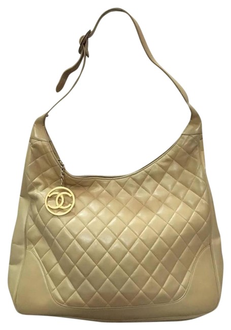 Chanel Vintage Leather Beige Lambskin Hobo Bag 