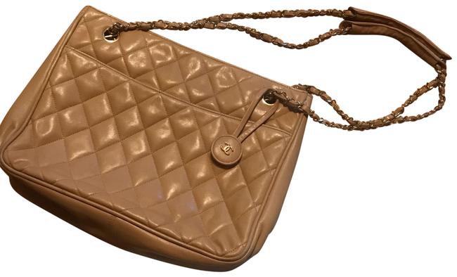 Chanel Vintage Quilted Beige and Gold Leather Satchel 