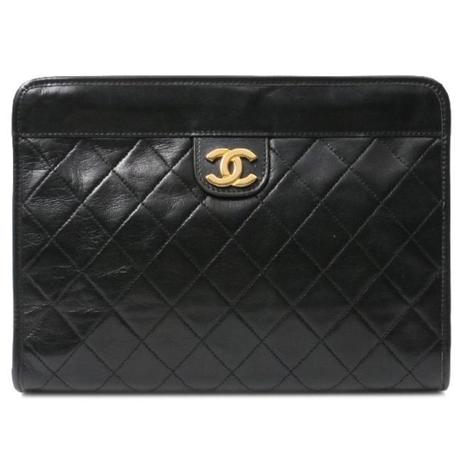 Chanel Vintage Quilted Black Lambskin Leather Clutch 