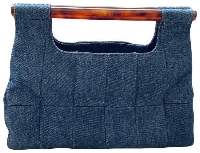 Chanel Vintage Quilted Tortoise Blue Denim Satchel 