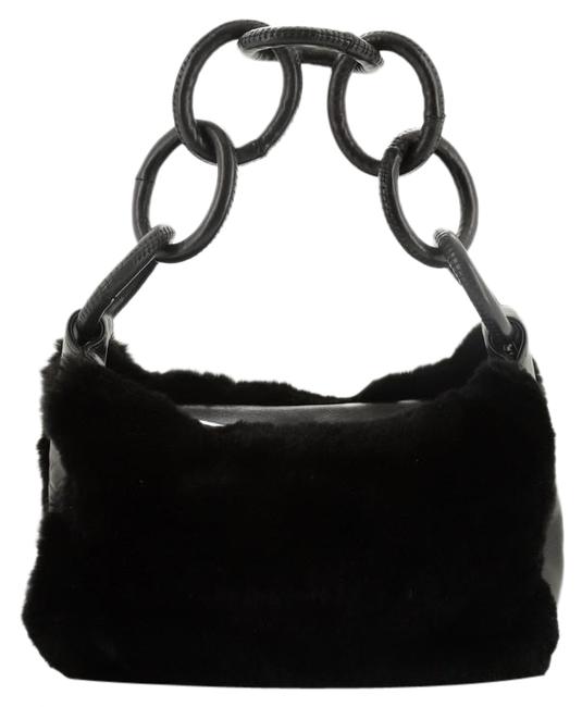 Chanel Vintage Ring Handle with Medium Black Fur Leather Hobo Bag 
