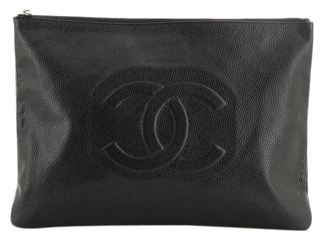 Chanel Vintage Timeless Cc Pouch Caviar Medium Black Leather Clutch 