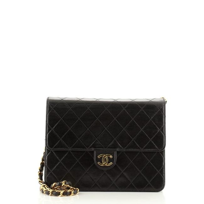 Chanel Vintage with Chain Quilted Small Black Leather Clutch 