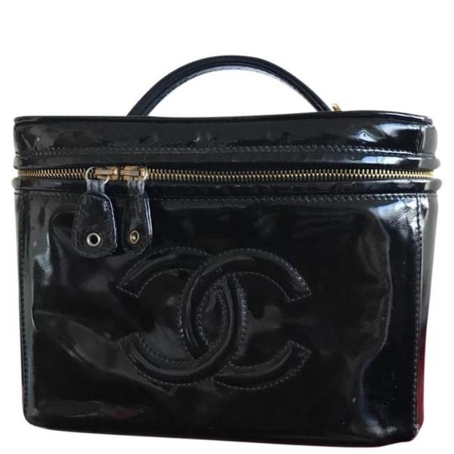 Chanel Cosmetic Case W WCard Black Patent Leather Satchel 