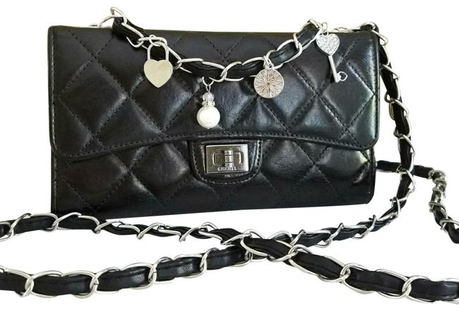 Chanel W Quilted Flap Wallet W Chain Black Clutch 