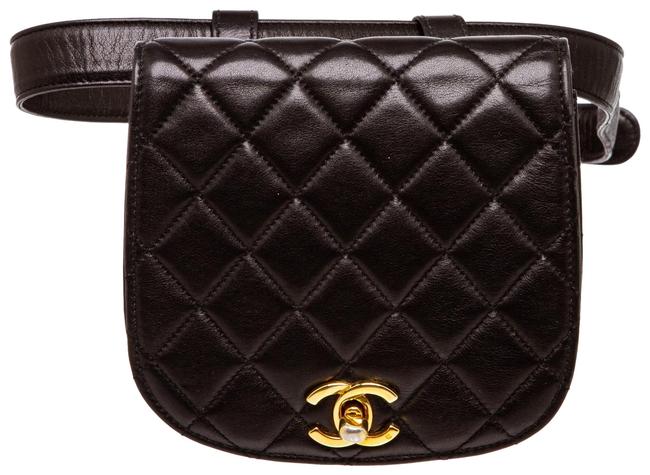 Chanel Waist Bag 495485 Black Lambskin Leather Clutch 