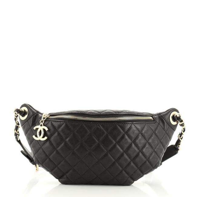 Chanel Waist Bag Banane Quilted Black Leather Satchel 