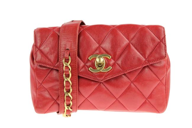 Chanel Waist Bag Envelope Flap Red Leather Clutch 