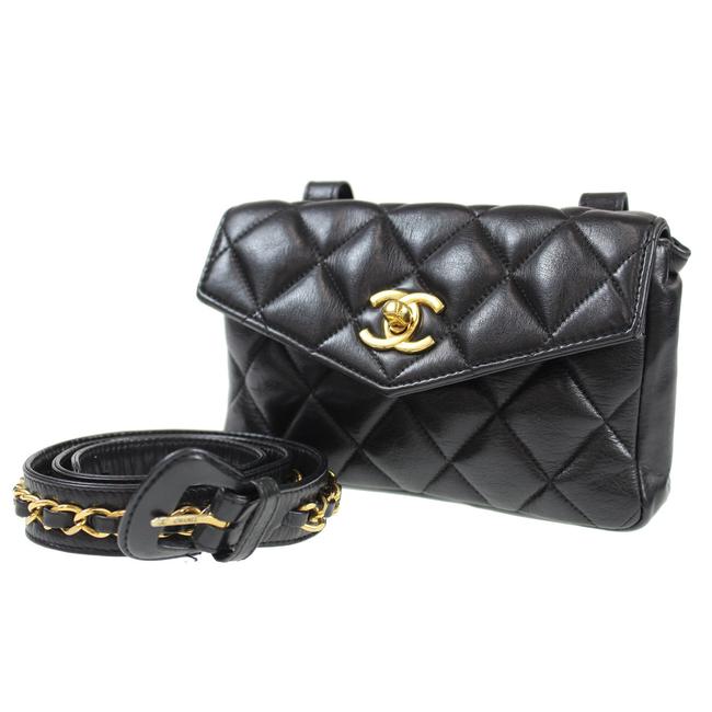 Chanel Waist Bag Mini Quilted Bum Fanny Pack Black Leather Clutch 
