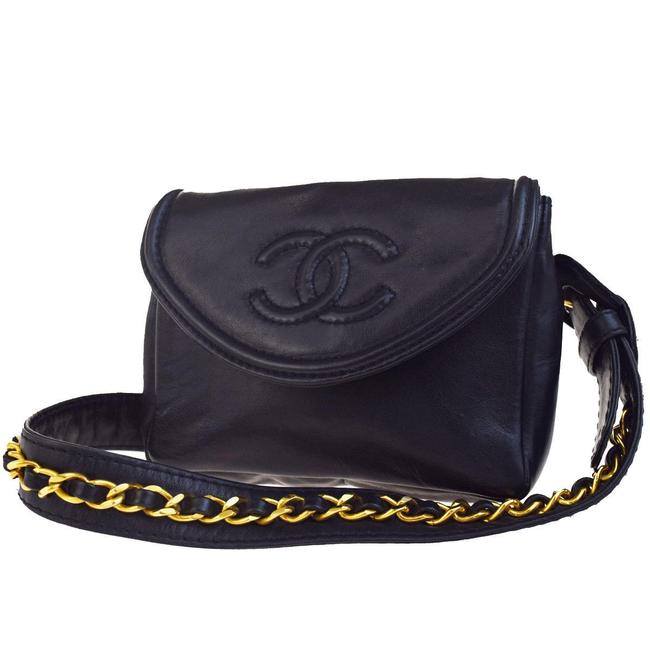 Chanel Waist Bag Rare Mini Quilted Bum Black Leather Clutch 