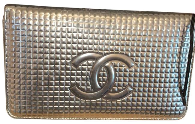 Chanel Wallet Metallic Silver Patent Leather Clutch 
