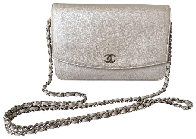 Chanel Wallet On A Chain Iridescent White Caviar Leather Clutch 