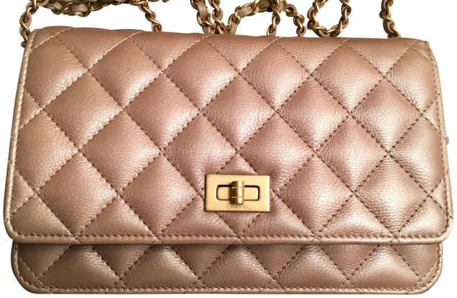 Chanel 255 Reissue Woc Metallic Gold Taupe Calfskin Leather Clutch 