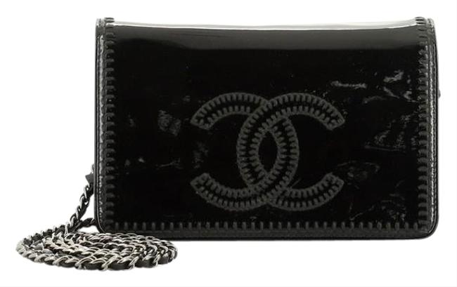 Chanel Wallet on Chain Cc Stitched Black Patent Leather Clutch 