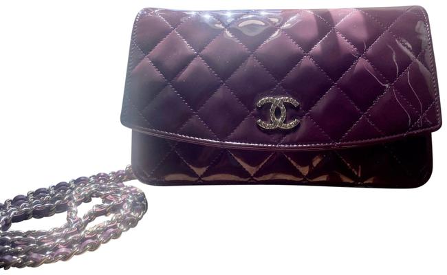 Chanel Wallet on Chain Brilliant Quilted Purple Patent Leather Clutch 