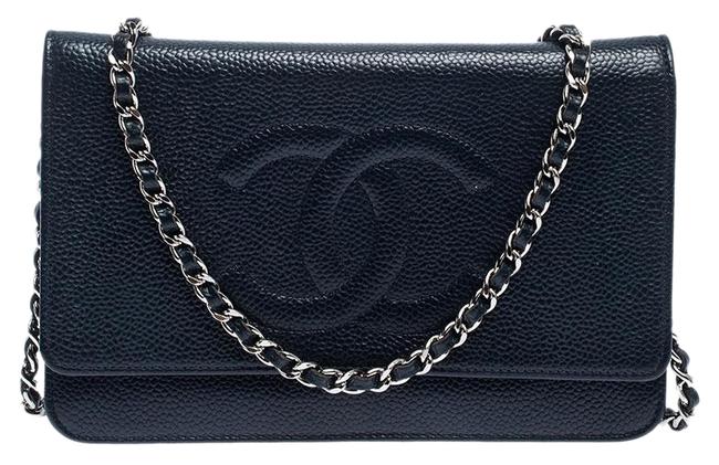 Chanel Wallet on Chain Caviar Navy Blue Leather Clutch 