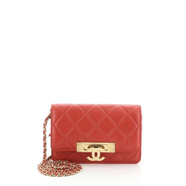 Chanel Wallet on Chain Golden Class Quilted Lambskin Red Leather Clutch 