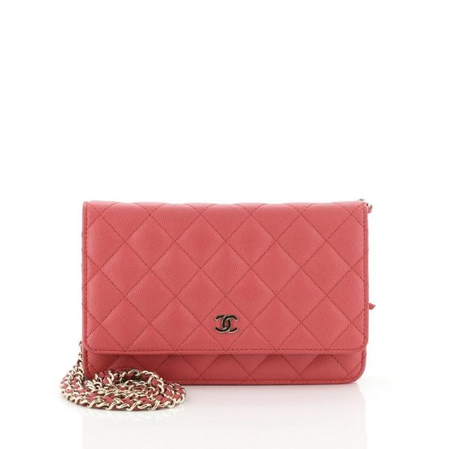 Chanel Wallet on Chain Quilted Caviar Pink Leather Clutch 