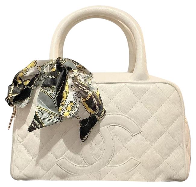 Chanel White Calfskin Leather Satchel 