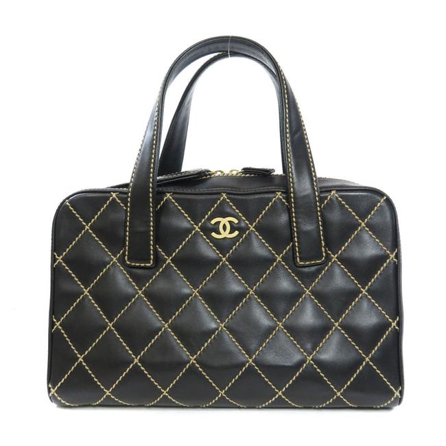 Chanel Wild Stitch Handbag Calf Ladies Black Satchel 