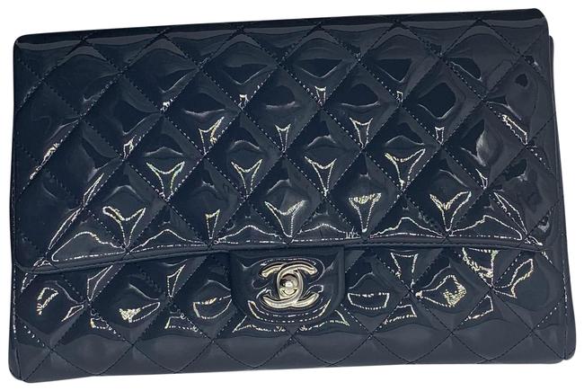 Chanel With Chain Blue Patent Leather Clutch 