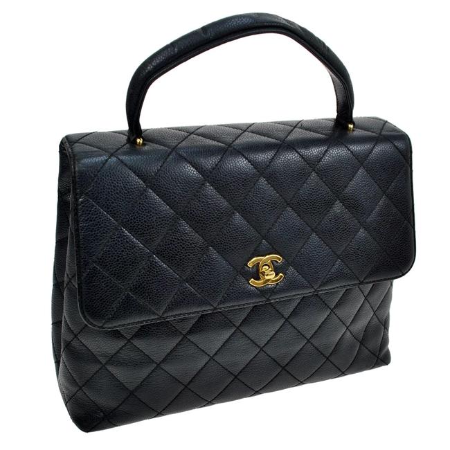 Chanel With Top Handle Classic Kelly Tot Black Caviar Leather Satchel 
