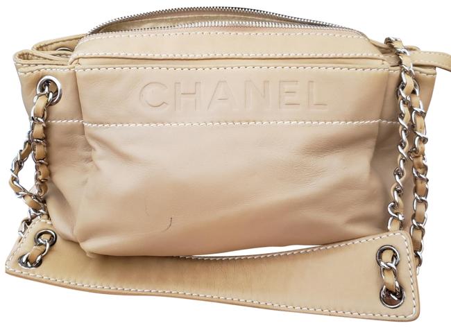 Chanel Women Handbag with 4 Side Pockets Beige Leather Satchel 