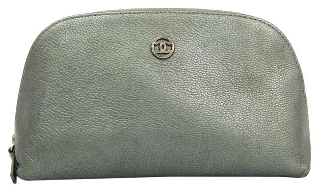 Chanel Women's Pouch Metallic Gray Leather Clutch 