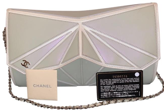 Chanel Wow Runway White Grey Iridescent White Grey Pink Leather Clutch 