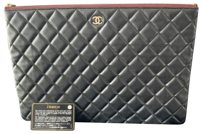 Chanel XL Business Folio Case Black Lambskin Leather Clutch 