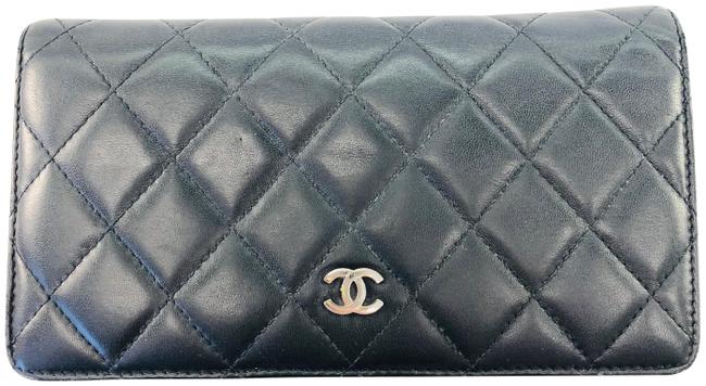Chanel Yen Wallet Quilted Long Black Lambskin Clutch 