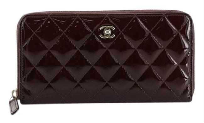 Chanel Zip Around Wallet Quilted Patent Long Red Leather Clutch 