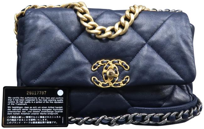 Chanel Classic 19 Flap Small Steelblue Lambskin Leather Satchel 