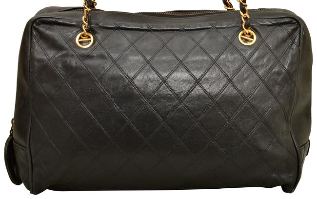 Chanel 13&quot Inch Black Quilted Lambskin Leather Shoulder Bag 