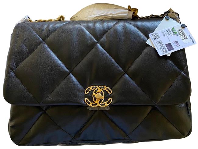 Chanel 19 Maxi Black Lambskin Leather Shoulder Bag 