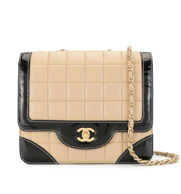 Chanel 2000 Runway Bicolor Black Trim Chocolate Bar Flap Beige Shoulder Bag 