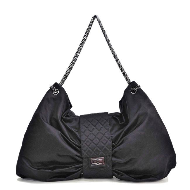 Chanel 255 Reissue A38447 Ladies Ribbon Type Black Satin Shoulder Bag 