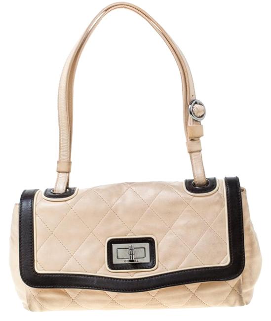 Chanel 255 Reissue Beige Black Quilted Beige Leather Shoulder Bag 