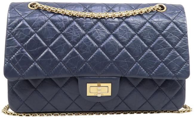 Chanel 255 Reissue Classic Flap 227 Double Navy Black Calfskin Shoulder Bag 