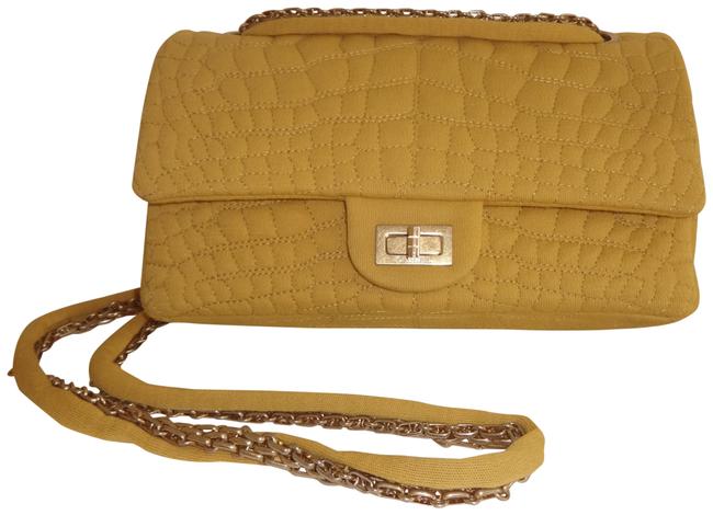 Chanel Classic Flap 255 Reissue Double Croc Yellow Jersey Shoulder Bag 