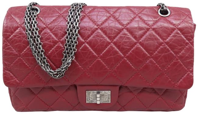 Chanel 255 Reissue Double Flap 227 Lambskin Darkred Lamb Fur Shoulder Bag 