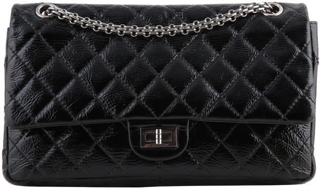 Chanel 255 Reissue Double Flap Black Patent Leather Shoulder Bag 