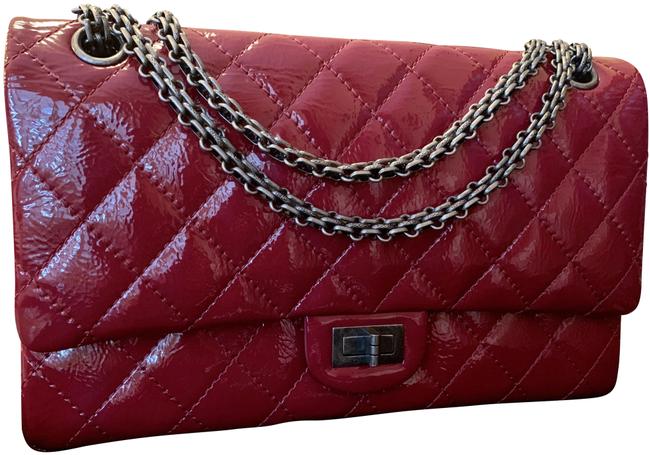 Chanel 255 Reissue Double Flap Cranberry Patent Leather Shoulder Bag 