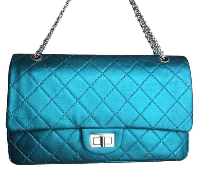 Chanel 255 Reissue Jumbo Turquoise with Silver Hardware Lambskin Shoulder Bag 